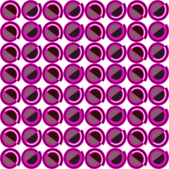 seamless pattern with circles spiral, purple pink line circle with gray and black half circle repeat, replete , endless fabric pattern, dot on white background design for fabric printing or wall