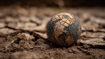 Earth globe, cracked and dry, rests on parched ground