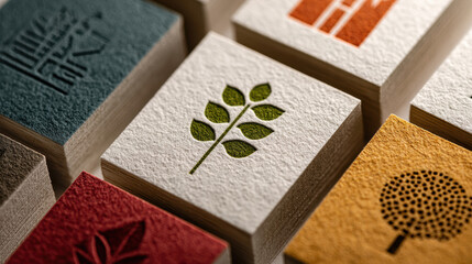 Creative design team branding with logo icon on paper business card showing positive social impact and identity