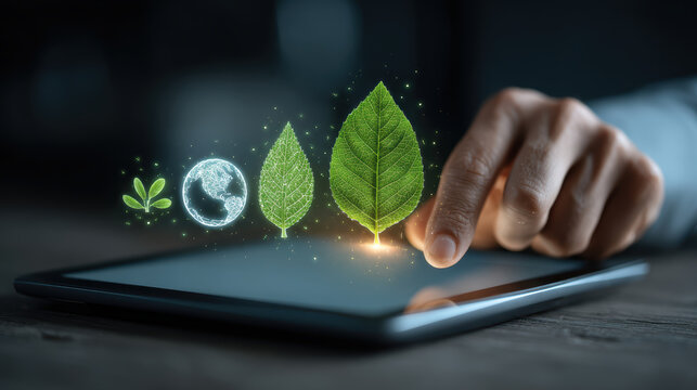 Business team focused on social responsibility and environmental impact using green technology for sustainable growth