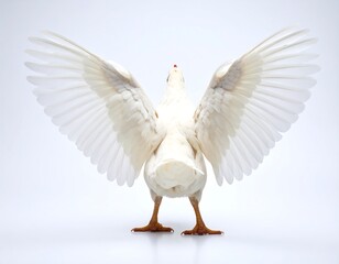 Obraz premium White fowl with outstretched wings against a plain backdrop