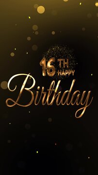 16th greeting happy birthday golden lettering for a sixteenth birthday celebration. Perfect for birthday invitations, banners, cards, and social media graphics. Great for teens.