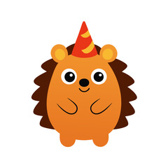 Cartoon Hedgehog Vector Illustration Wearing a Party Hat