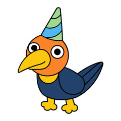 Cartoon Hornbill Vector Illustration Wearing a Party Hat
