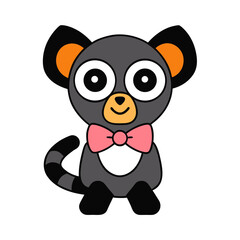 Cartoon Indri Lemur Vector Illustration Wearing a Bow Tie