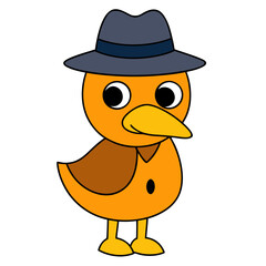 Cartoon Mallard Vector Illustration Wearing a Detective Hat