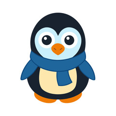 Cartoon Penguin Chick Vector Illustration Wearing a Scarf