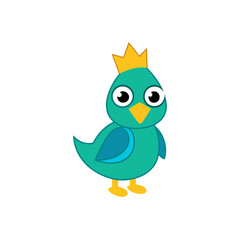 Fototapeta premium Cartoon Quetzal Vector Illustration Wearing a Crown