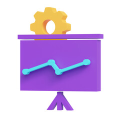 3D Render:  Purple Presentation Board, Gear, Upward Trend