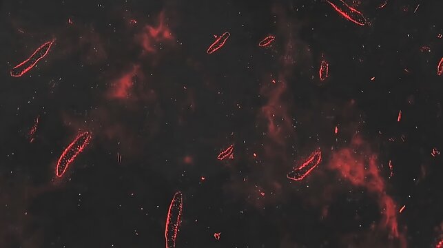 Abstract design with red patterns on a dark background.