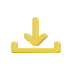 3D Render Yellow Download Icon:  Modern App Design
