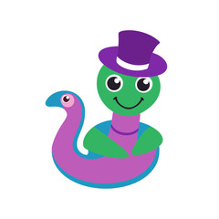 Fototapeta premium Cartoon Snake Vector Illustration Wearing a Magician Hat