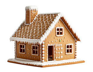 Rustic Gingerbread Cottage with Minimal Icing and Natural Candy Decor, Side Angle, White Background