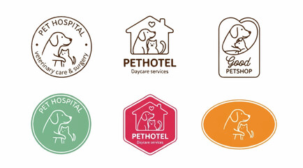 Obraz premium Pet hospital, pet hotel, pet shop logo set with dog and cat