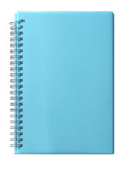 Spiral-Bound Light Blue Notebook with Lined Pages on White Background

