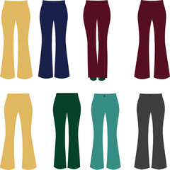 Fashionable Collection of Women's Trousers & Flared Pants in Diverse Colors, Ideal for Apparel Catalogs, Style Guides, and Retail.