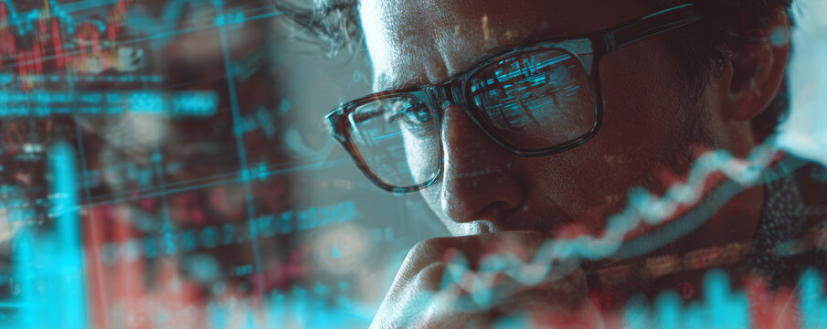 Financial analysis business strategy data visualization stock market investment planning technology digital interface professional thoughtful man
