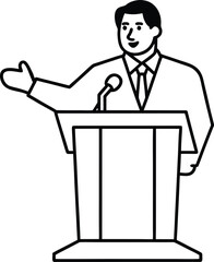 man in a suit with a banner
