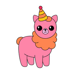 Naklejka premium Cartoon Alpaca Vector Illustration Wearing a Party Hat