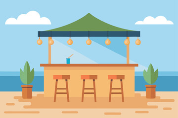 Obraz premium Beachfront bar with stools in tropical setting