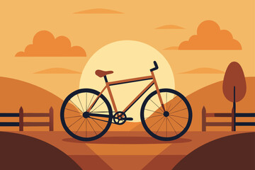 Fototapeta premium Bicycle resting against fence on dirt country road