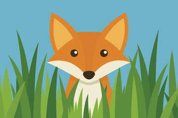 Obraz premium Fox peeking through tall grass wilderness