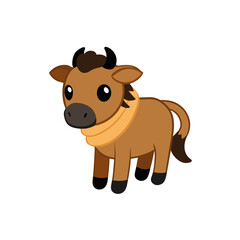 Obraz premium Cartoon Wildebeest Calf Vector Wearing a Scarf