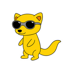 Cartoon Yellow Mongoose Pup Vector Illustration Wearing a Scarf