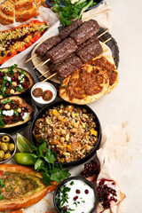 Assorted Turkish food and meze, tasty and healthy Mediterranean cuisine.