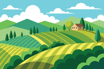 Obraz premium Summer vineyard on rolling green hills