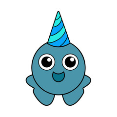 Cartoon Anchovy Fry Vector Illustration Wearing a Party Hat