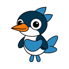 Cartoon Belted Kingfisher Chick Vector Illustration Holding a Fish