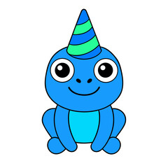 Cartoon Blue Poison Dart Froglet Vector Illustration Wearing a Party Hat