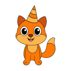 Cartoon Chipmunk Pup Vector Illustration Wearing a Party Hat