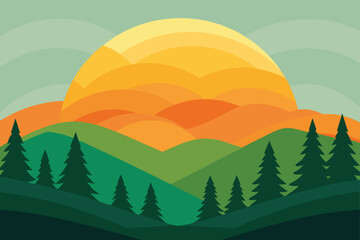 Obraz premium Stylized sunrise over forest hills