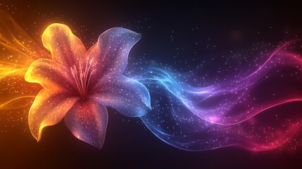 Sparkling flower design with luminous, flowing lines.