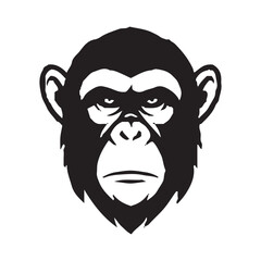  Angry Chimpanzee Head Black and White Illustration