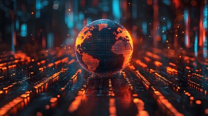 Futuristic financial charts flowing from a vibrant interconnected global globe