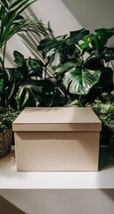 Beige box amidst lush greenery