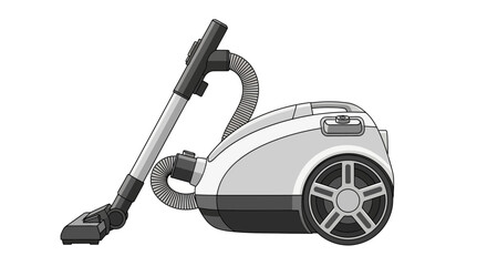 Fototapeta premium Grey Canister Vacuum Cleaner with Wheels in Pixel Art Style Isolated on White