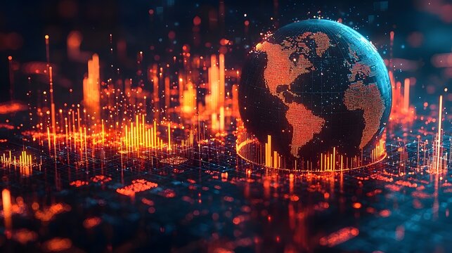 Futuristic global financial data and economy visualization - Powered by Adobe