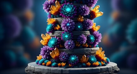 Floral Crystals, Jewel Flowers, Abstract Bloom, Gemstone Garden, Radiant Bouquet, Fantasy Flora, Intricate Petals, Opulent Arrangement,