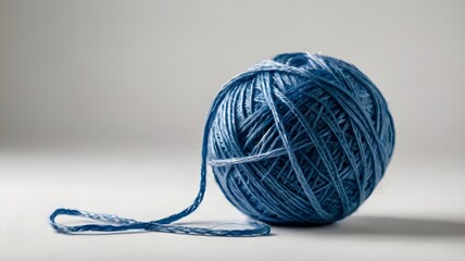 Single ball of blue yarn isolated on a white background, perfect for knitting, crafting