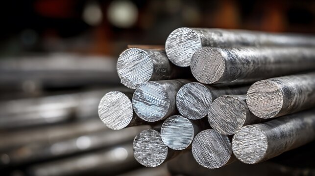 Metal Rods Stacked Silver Round Steel Bars Close Up