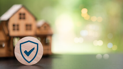 Home Security Assurance ,A symbol of peace of mind that comes with home safety and protection ,shield and check mark represent safety and verification ,protects against potential risks