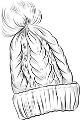 Knitted winter hat with pom pom sketch