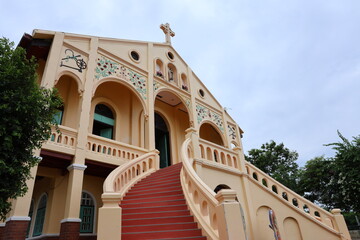 Christian cross installed on the roof, background as a clear day