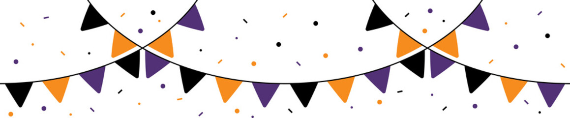 Seamless Orange, Purple and Black Halloween Party Bunting Decoration Illustration.