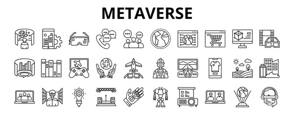 30 Metaverse Line Icons Vector - virtual reality, augmented reality, cyberspace, projection, hologram, game, imagination