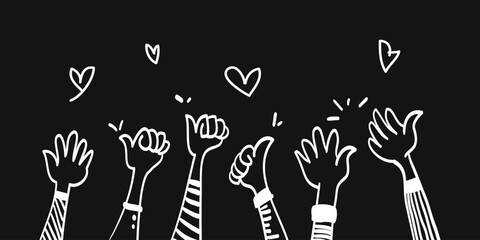 doodle hands up, Hands clapping with love. applause gestures. congratulation business. vector illustration